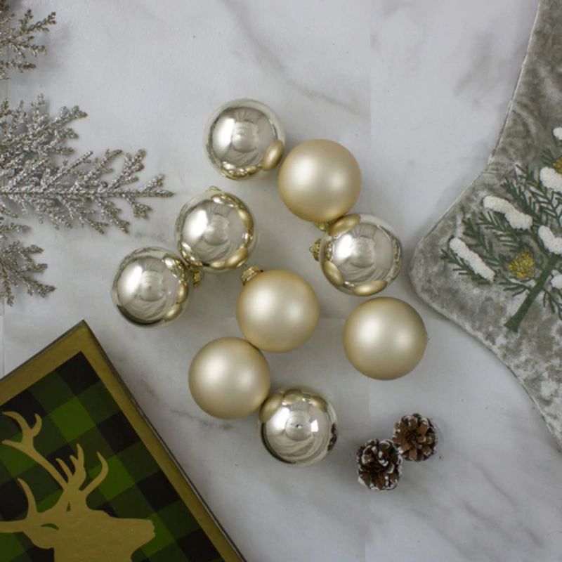 Northlight 9pc Shiny and Matte Glass Ball Christmas Ornament Set 2.5" - Gold, 5 of 6