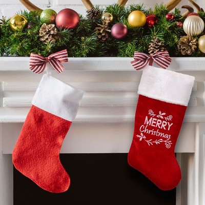 20" Red and White Embroidered Velour Christmas Stocking