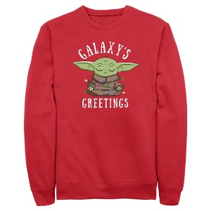 Men's Star Wars: The Mandalorian Christmas Grogu Galaxy's Greetings Sweatshirt - 1 of 4