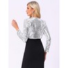 INSPIRE CHIC Women's Cropped Sequin Open Front Long Sleeve Glitter Blazer - 3 of 4