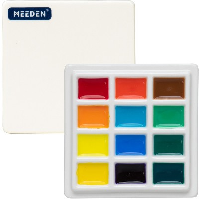 MEEDEN Ceramic Watercolor Palette with Cover, 12-Well White Porcelian Mixing Tray Artist Painting Palette with Lid