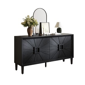 Gulches Black TV Stand Entertainment Center Fits TV up to 60 in with Symmetrical Sunburst Doors 3 Adjustable Shelves Anti-Tip Anchors 200LBS Capacity - 1 of 4