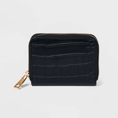 Black Small Leather Bifold Wallet Around Zip Billfold Cute Women Zippe