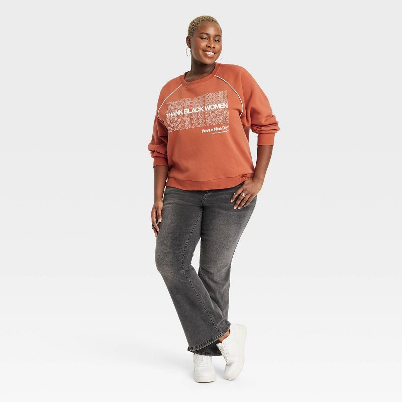 Women's Thank Black Women Graphic Sweatshirt - Brown, 3 of 4