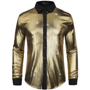 Lars Amadeus Men's Long Sleeves Button Down Party Disco Glitter Metallic Shirt