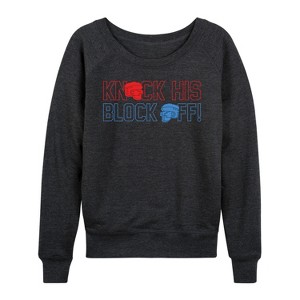 Women's - Rock 'Em Sock 'Em Robots - Knock His Block Off Lightweight French Terry Wide Neck Long Sleeve Shirt - 1 of 4