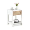 Rattan End table with drawer, Modern nightstand, side table for living room, bedroom,white - 4 of 4