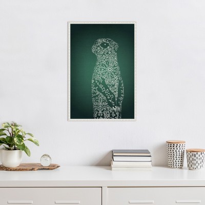 The Emerald Meerkat White Beaded Framed Canvas Art