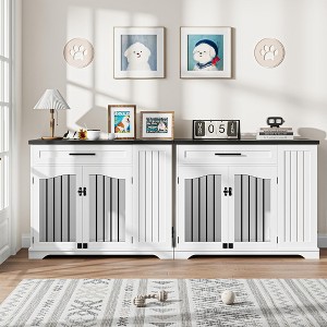 Dog Crate, 44 Inch Wooden Dog Kennel Furniture for Large Dogs - Heavy Duty with Drawer Side Storage Built-in Feeding Station (Set of 2) - 1 of 4