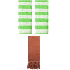 REGALWOVEN 3 Packs Striped and Solid Tassels Absorbent Soft Cotton Hand Towel for Bathroom - 1 of 4