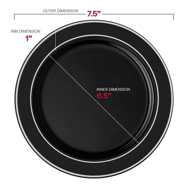 Smarty Had A Party 7.5" Black with Silver Edge Rim Plastic Appetizer/Salad Plates (120 Plates), 2 of 7