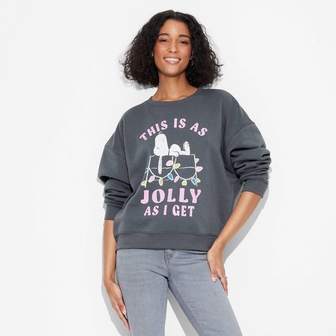 Women s Jolly Snoopy Graphic Sweatshirt Gray Target