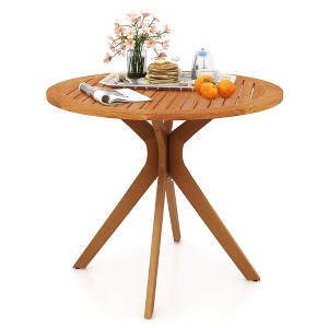 Costway 35.5 Inch Patio Wood Dining Table with Slatted Tabletop & Curved Legs for Backyard - 1 of 4