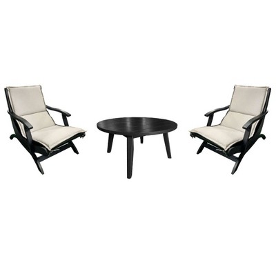 Sheldon Collection 3pc Lounge Set with Round Coffee Table - Black - Courtyard Casual