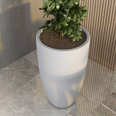 Crete 39" Aged Concrete Fiberstone Tapered Round Planter Pot