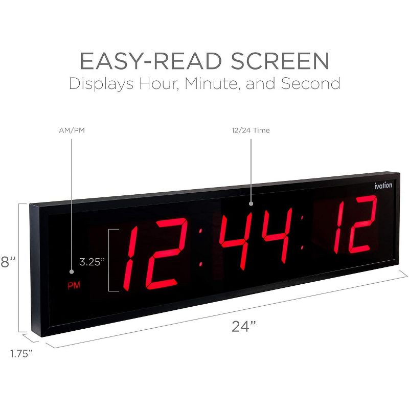 Ivation Large Digital Wall Clock, 24-Inch Big LED Display, 2 of 6