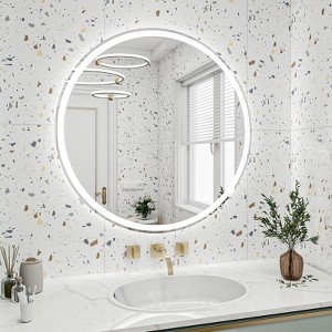 32 Inch Round Mirror Wall Mounted 3-Color Adjustable Dimmable Anti-Fog Circle Lighted Mirror Touch Control Waterproof Vanity Mirror for Bathroom - 1 of 4