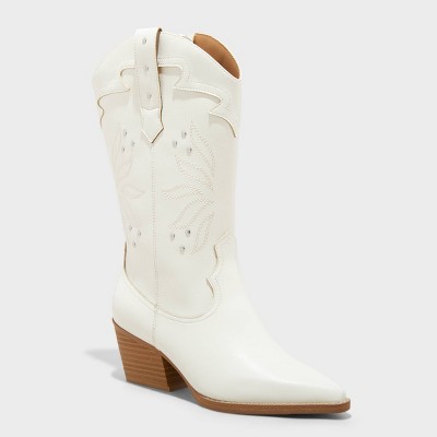 Women's Studded Western Cowboy Boots with Memory Foam Insole - Universal Thread™ White