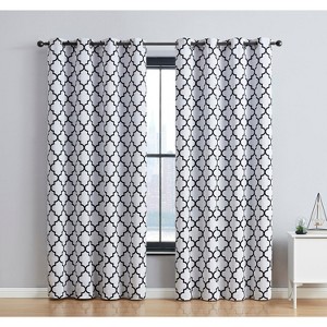 HLC.ME Lattice Print Design Curtains Light Reducing Insulating Grommet Window Treatments Curtains - Set of 2 - 1 of 4