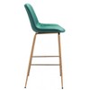 Zuo Modern Tony Barstool – Green Velvet Seat, Gold Electroplated Steel Frame – 43” Height - 4 of 4