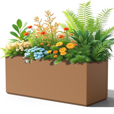 TUYOHW Metal Planter Box, Rectangular Planter Box with Drainage Holes, Large Planters with Removable Shelf for Outdoor Plants, Black