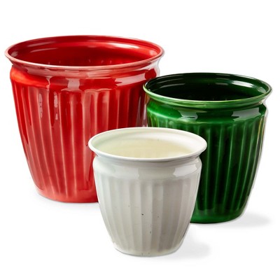 TAG Merry Enamel Planter - Multicolor Iron Garden Pot for Christmas - 6" L x 6" W x 5.75" H - Easy to Clean
