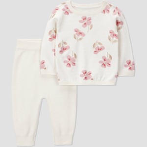 Carter's Just One You® Baby Girls' 2pc Floral Sweater and Jogger Pants Set - Cream - 1 of 4