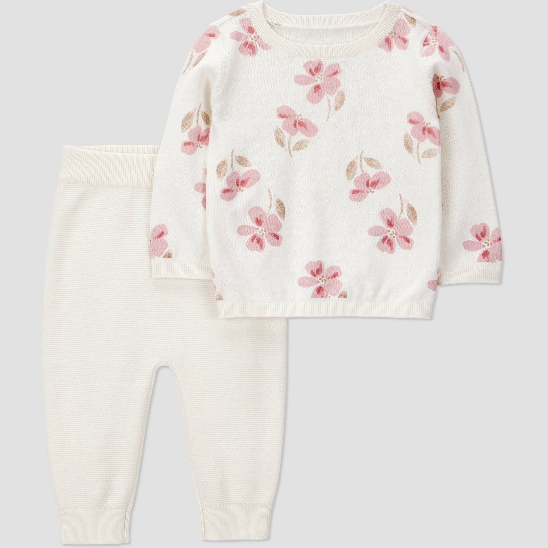 Carter's Just One You® Baby Girls' 2pc Floral Sweater and Jogger Pants Set - Cream