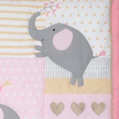 Pink and Gray Cotton Poly Blend Elephant Nursery Bedding Set