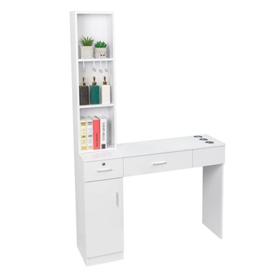 Karl Home White Barber Station Wall Mount 2 Drawers 1 Storage Cabinet 3 Open Shelves