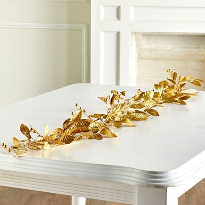 60-Inch Gold Lighted Artificial Fall Garland with LED Lights