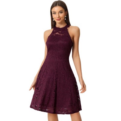 Allegra K Women's Lace Halter Neck Sleeveless Elegant Cocktail A-Line Dress