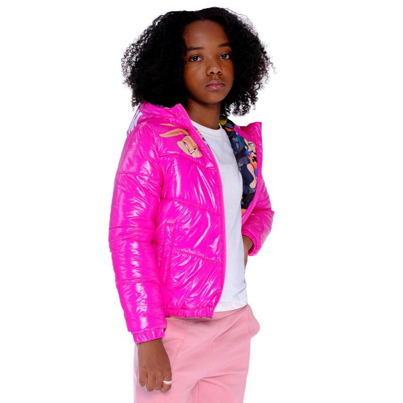 Members Only Girl Cire Puffer With Mash Print Lining Jacket -Fuchsia , Size- 4, 4 of 7