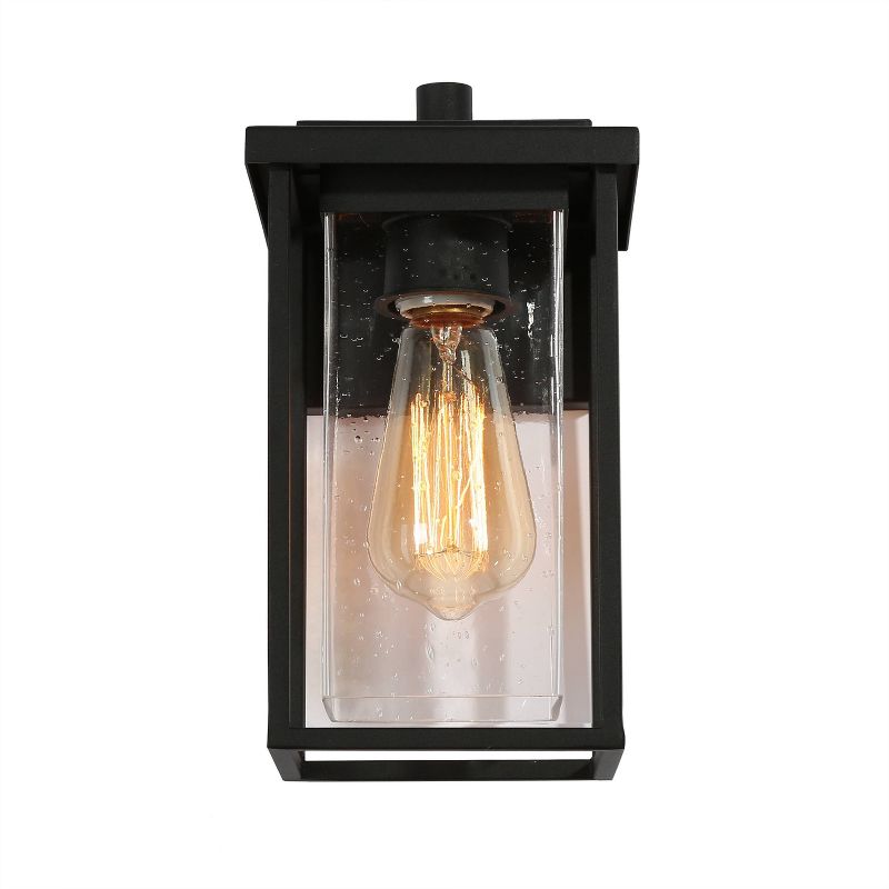 10&#34; Metal/Seeded Glass Square Modern Outdoor Wall Light Black - LNC, 4 of 10