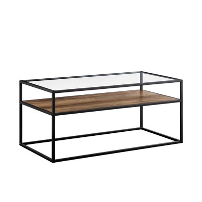 Modern Reversible Shelf Coffee Table Rustic Oak/Stone Gray - Saracina Home