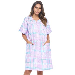 Casual Nights Women's Snap front House Dress Short Sleeve Woven Duster Housecoat Lounger Robe - 1 of 4