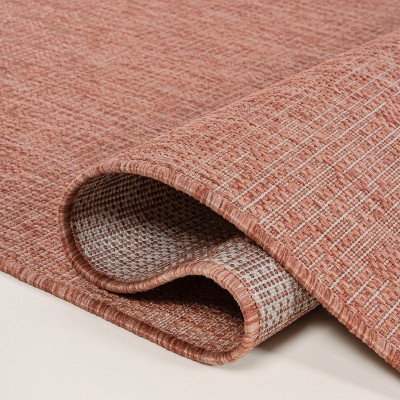 Salmon and Cream Synthetic Reversible Indoor/Outdoor Rug 3x5