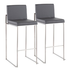 Faux Leather Contemporary High Back Barstool with Padded Seat and Stainless Steel Frame for Kitchen or Home Bar, Set of 2 - 1 of 4