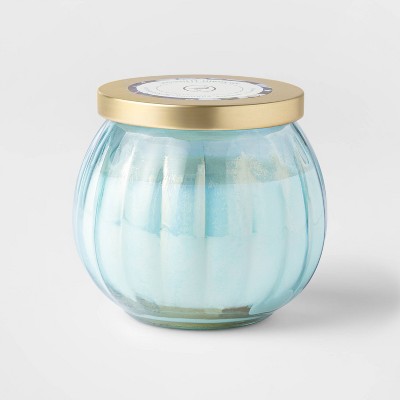 14oz Lidded Blue Depression Glass Jar Mandarin Hibiscus Candle - Opalhouse™