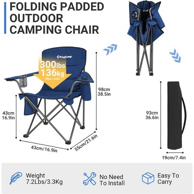 Blue Padded Folding Camping Chair with Cupholder and Cooler