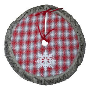 Northlight 48" Red and White Plaid Christmas Tree Skirt with Snowflake - 1 of 4
