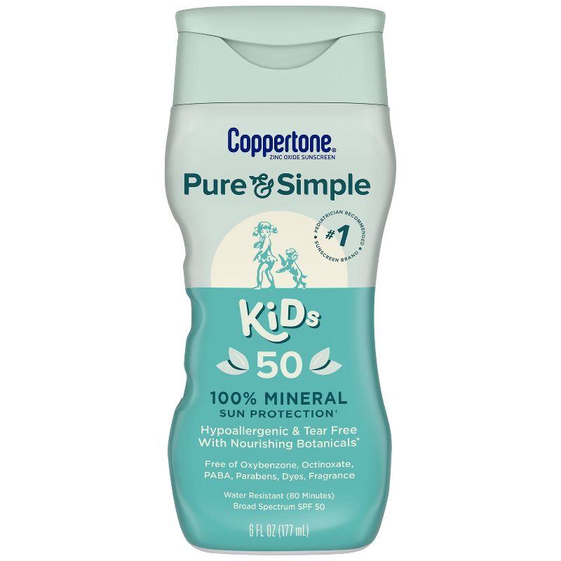 Coppertone Pure and Simple Kids Mineral Sunscreen Lotion - SPF 50 - 6 fl oz, 1 of 12