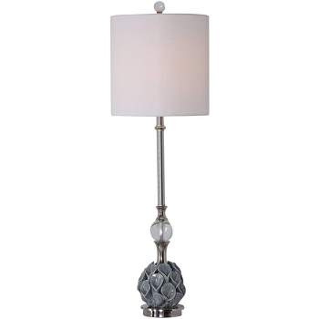 Uttermost Traditional Buffet Table Lamp 31 3/4" Tall Blue Gray Ceramic Lilies Fabric Drum Shade for Bedroom Living Room Office