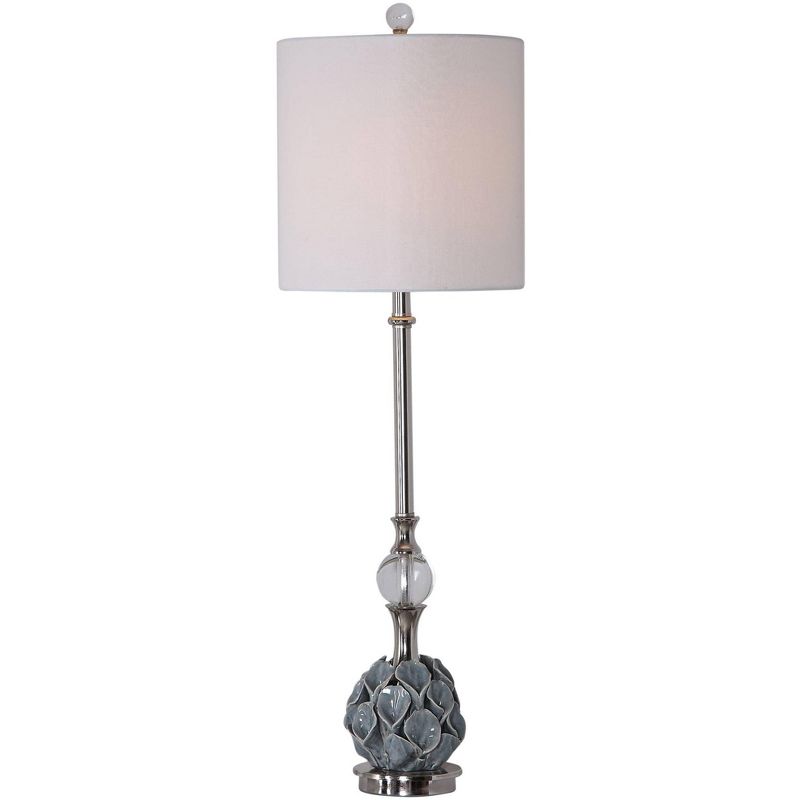 Uttermost Traditional Buffet Table Lamp 31 3/4" Tall Blue Gray Ceramic Lilies Fabric Drum Shade for Bedroom Living Room Office, 1 of 2