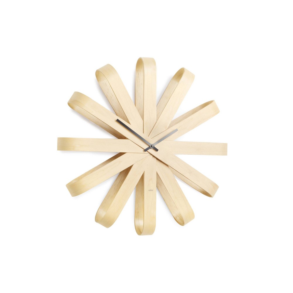 Photos - Wall Clock Umbra Ribbon Wood  Natural - : Silent Quartz Movement, Indoor Novelty Shape, Modern Style 