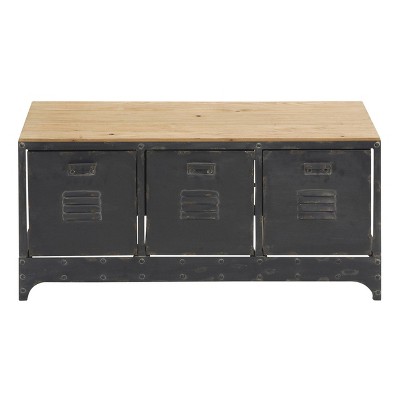 Industrial Charm Black and Cocoa Brown Storage Bench with 3 Drawers