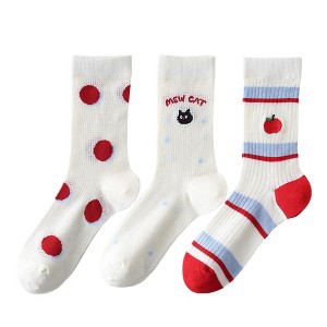 Anna-Kaci Womens Cute Cartoon Embroidered Crew Socks 3-Pair Pack Fun Patterned Cotton Knit Soft and Stretchy Casual Style - 1 of 4
