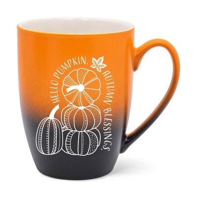 Elanze Designs Hello Pumpkin Autumn Blessings Two Toned Ombre Matte Orange and Black 12 ounce Ceramic Stoneware Coffee Cup Mug