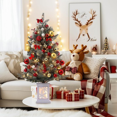 Artificial Christmas Tree With Warm White LED Lights- 3Ft Fiber Optic-Like Flocked Tree  for Home, Shops, Party and Holiday Christmas Decoration