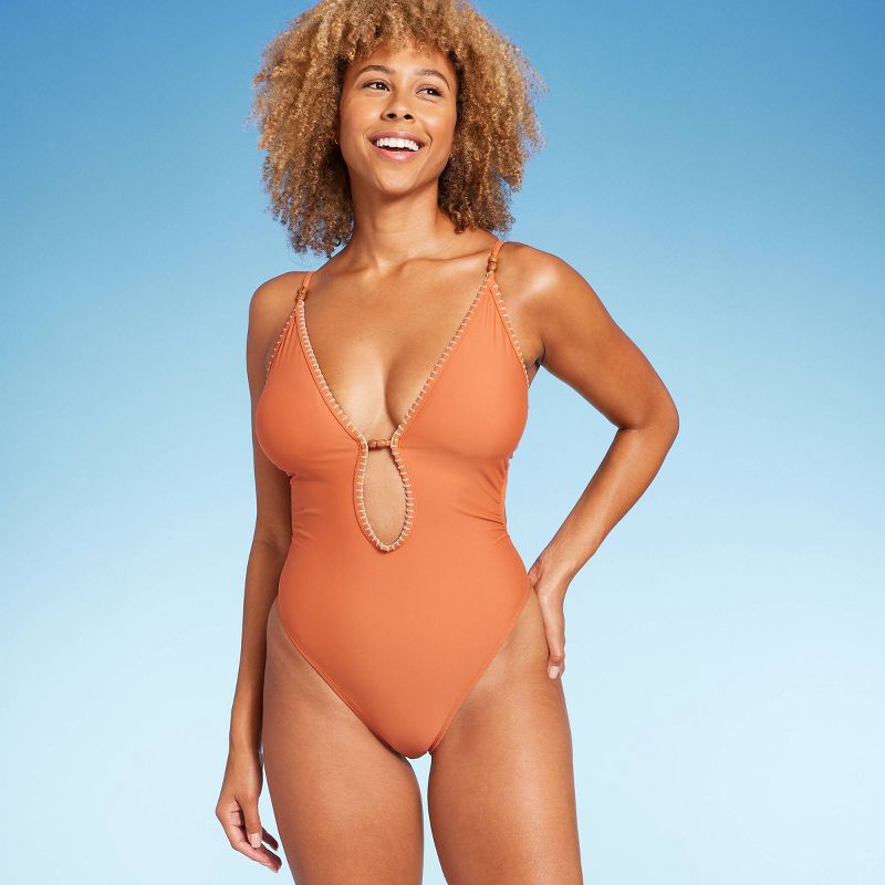 Women&#39;s Plunge Bead Detail Extra High Leg One Piece Swimsuit - Shade &#38; Shore&#8482;, 4 of 6